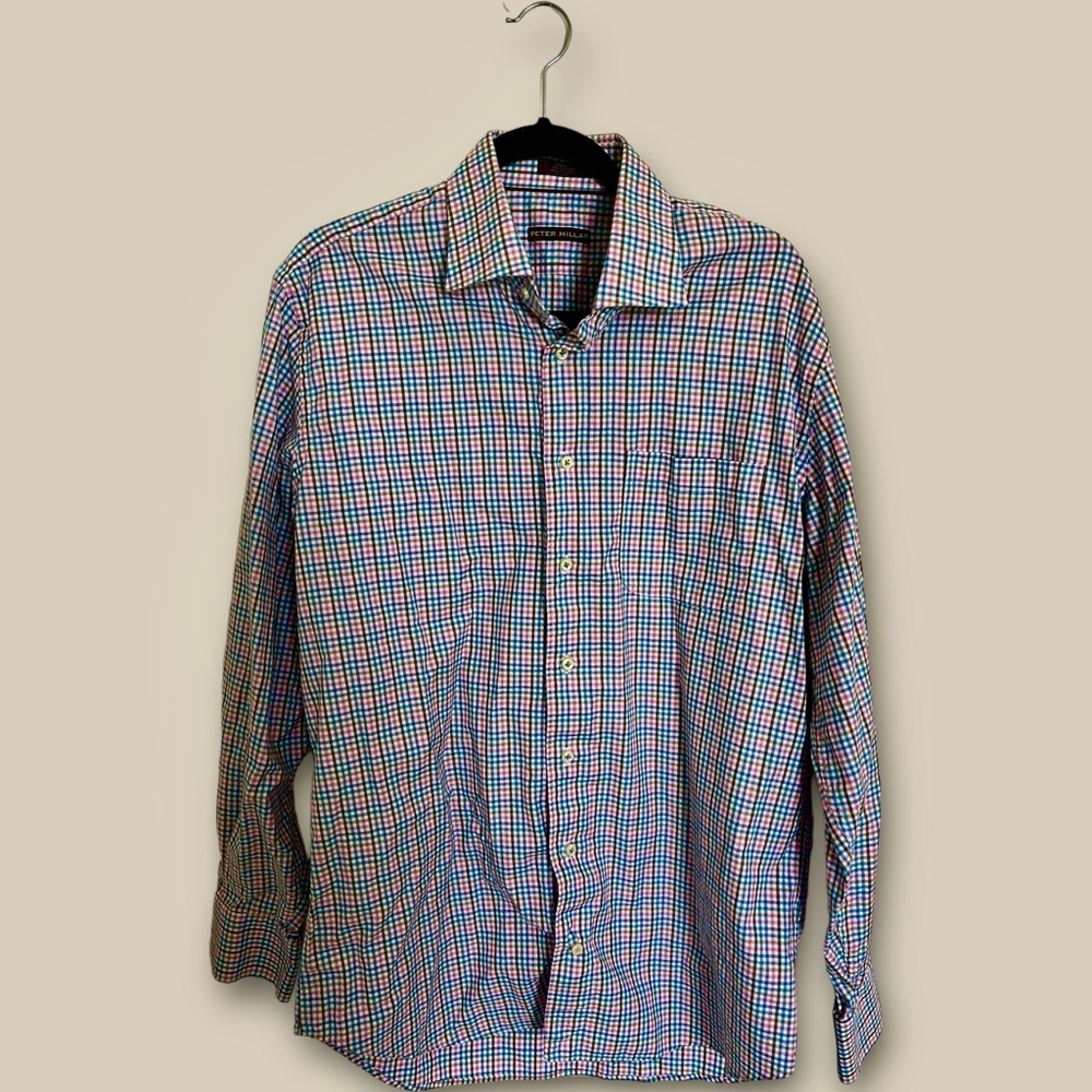 Peter Millar Shirt Men's L 100 Cotton Long Sleeve Stripes Multicolor EXCELLENT